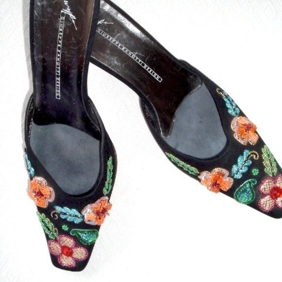 GIUSEPPE ZANOTTI VICINI BEADED FLORAL mules kitten heels slides 9.5 - Picture 2 of 13
